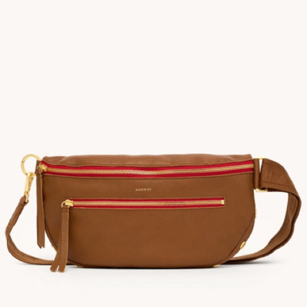 Hammitt Brown Leather Crossbody with Red Zip Accents